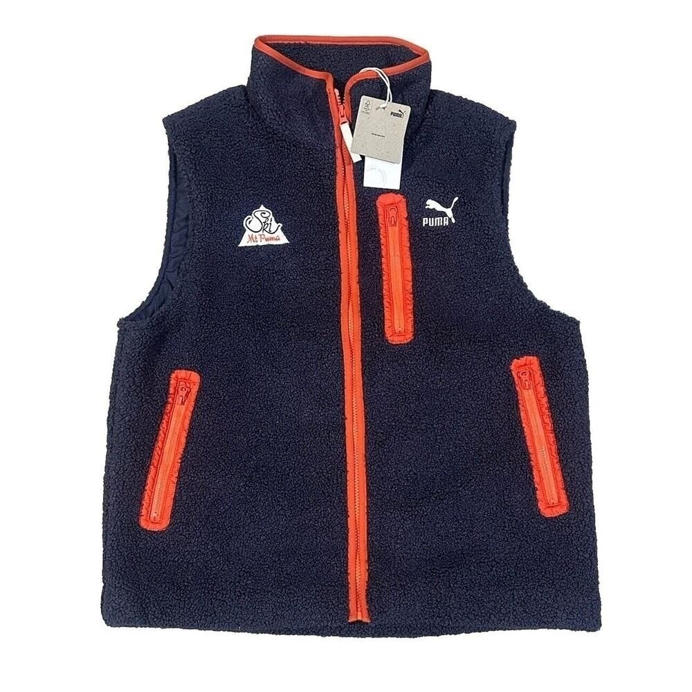 Puma The Neverworn II Sherpa Full Zip Vest Navy Blue Mens Sz XL (623014-16)